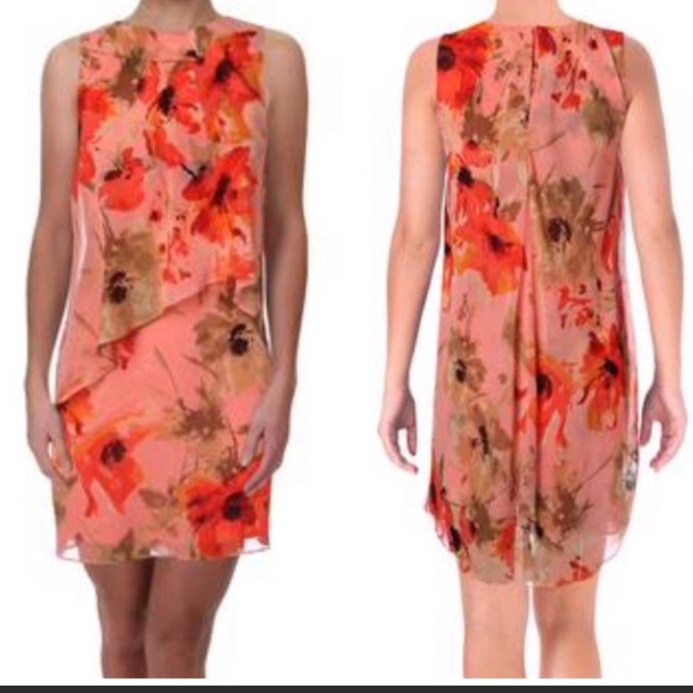 Lauren Ralph Lauren Coral Tiered Floral Print Dress size 10 EUC